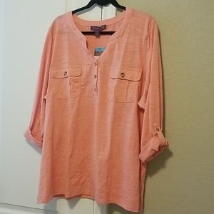 Gloria Vanderbilt 2X Three Quarter Sleeve Blouse